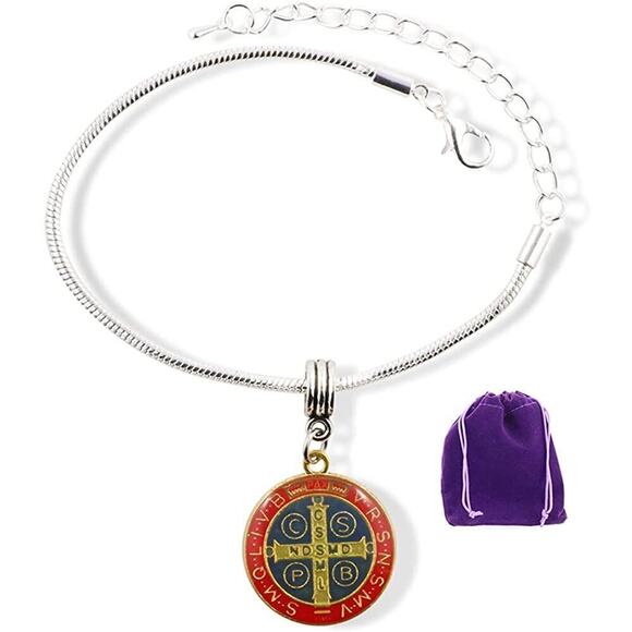 Saint Benedict Coloured Snake Chain Charm Bracelet - Picture 1 of 9